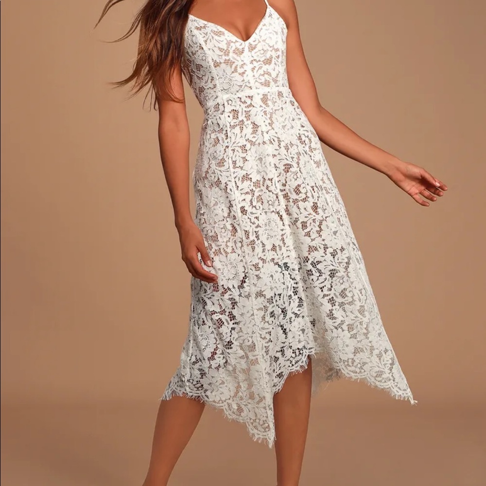 One Wish White Lace Midi Dress